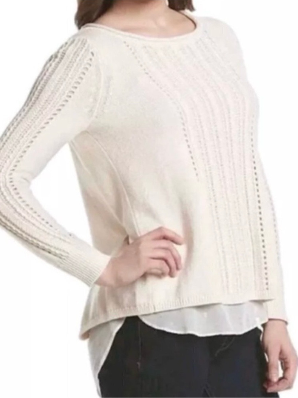 Lucky Brand Cream Scoop-Neck Open Knit Pullover